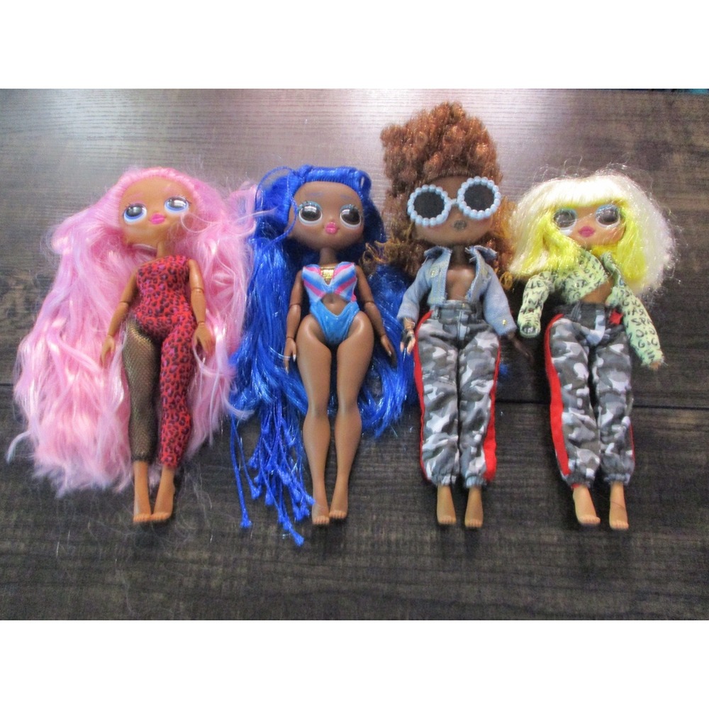 LOL Surprise OMG Fashion Doll Lot 4 Dolls Pink Blue Hair Camo Outfits MGA 100067